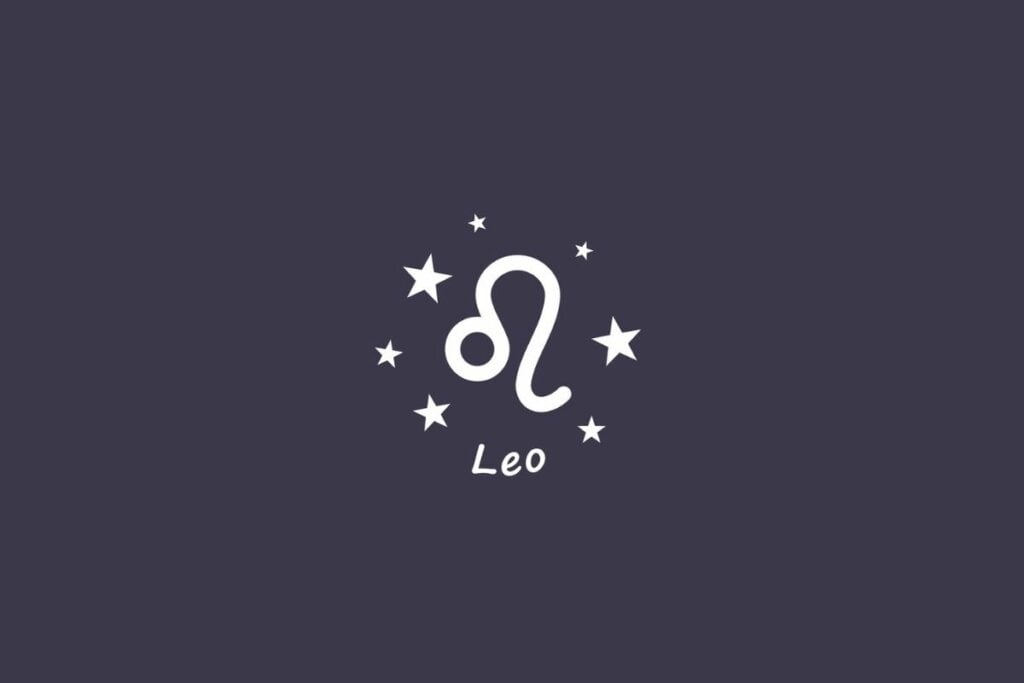 Ilustração do signo de Leão em branco com estrelas em um fundo cinza