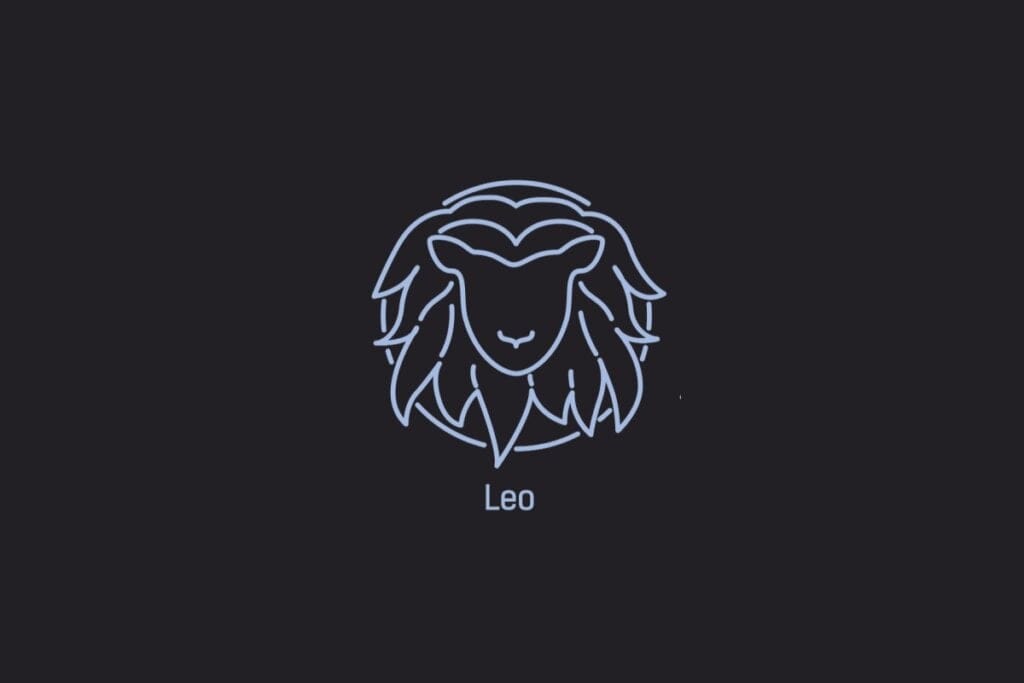 Ilustração do signo de Leão contendo a cabeça de um leão com uma juba