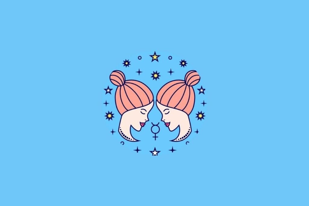 Ilustração do signo de Gêmeos em um fundo azul