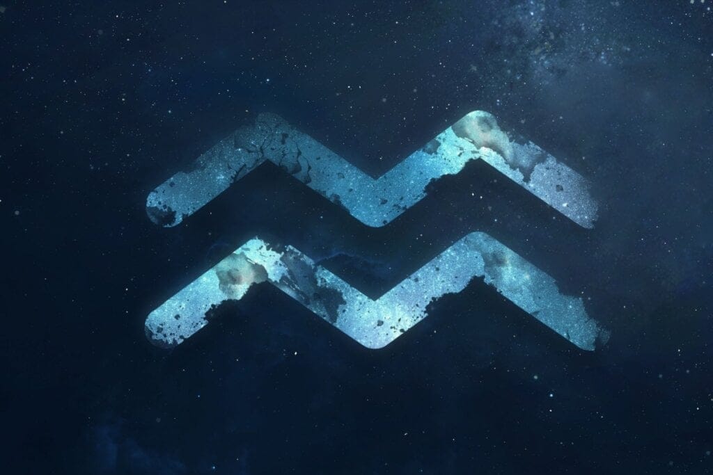 símbolo do signo de aquário em um fundo azul escuro