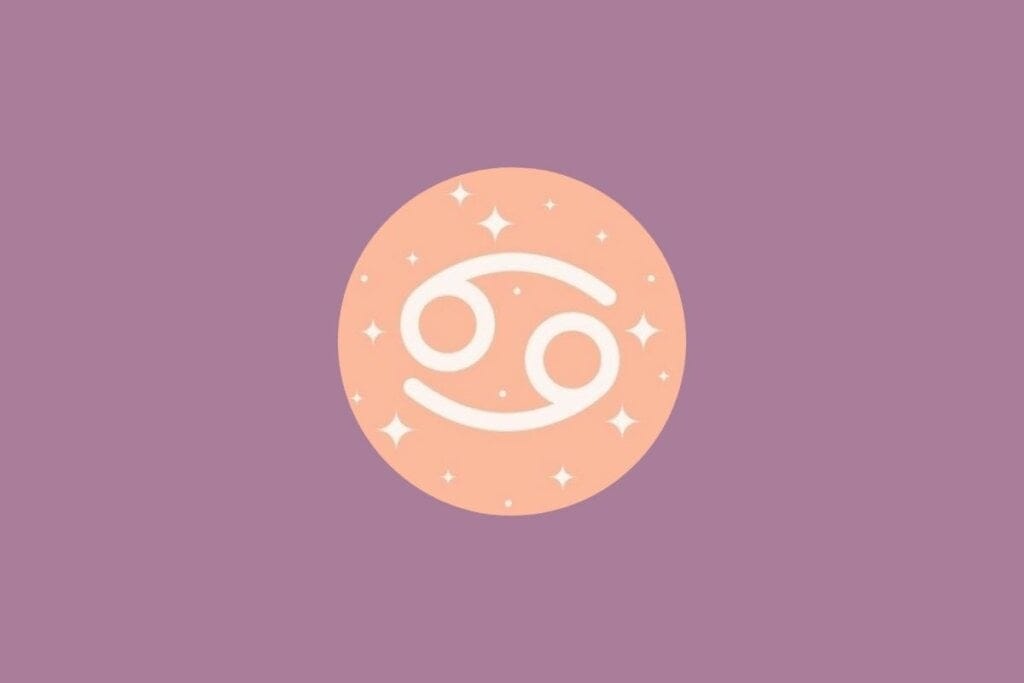 Ilustração do signo de câncer em um círculo verde e em um fundo roxo