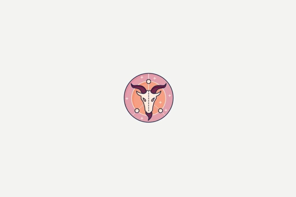 Ilustração do signo de Capricórnio dentro de um círculo rosa