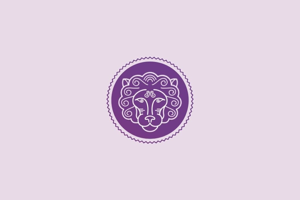 Ilustração do signo de leão em um fundo roxo-claro