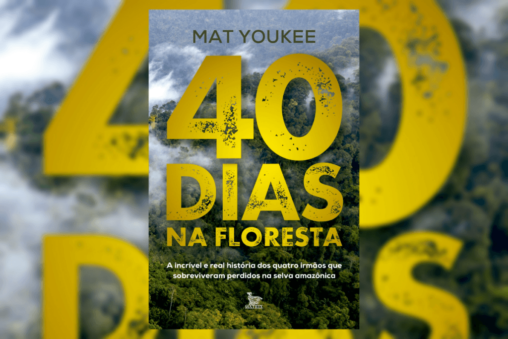 Capa de livro com o título escrito em letras amarelas e o nome do autor e ao fundo a imagem de uma floresta