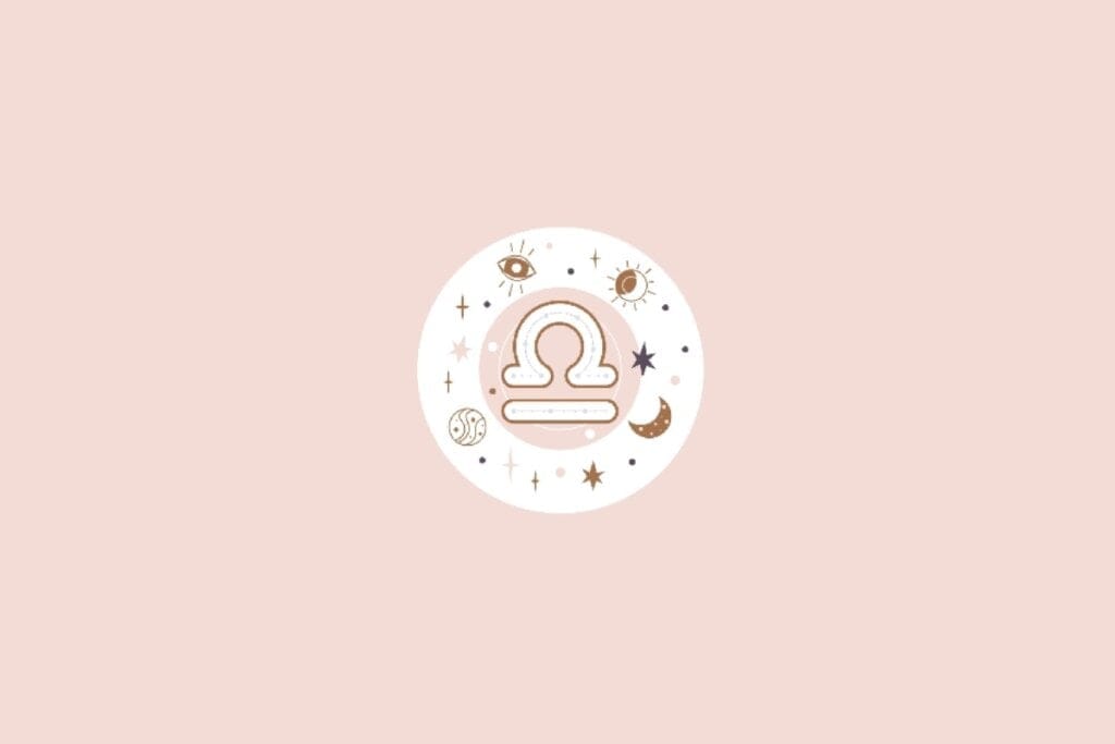 Ilustração do signo de Libra em um fundo rosa