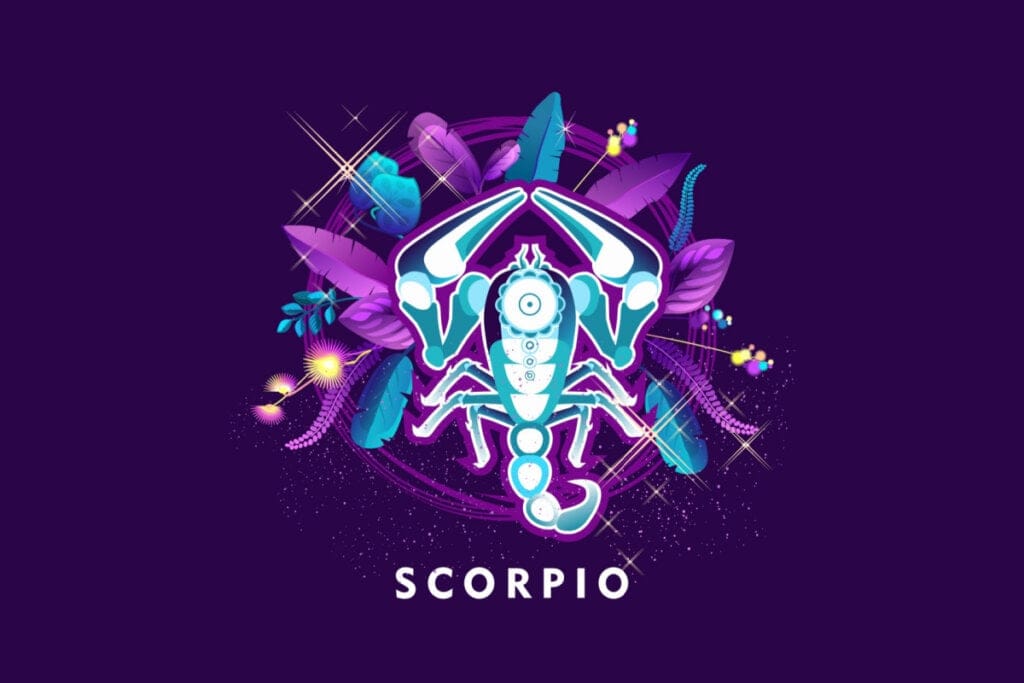 Símbolo do signo de Escorpião em um fundo roxo