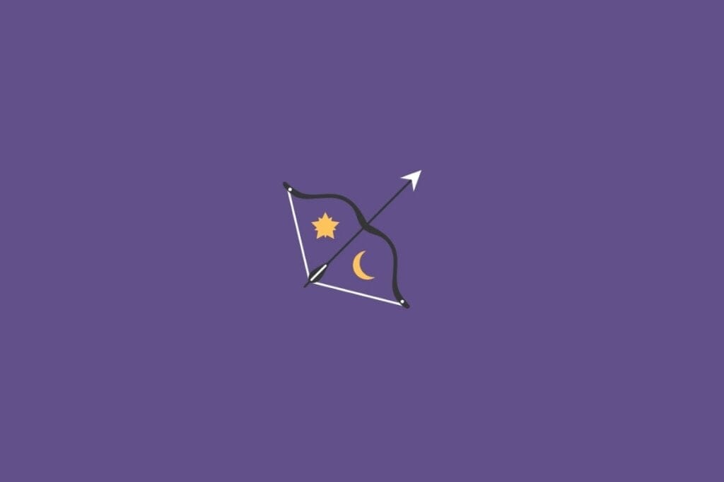 Ilustração do signo de sagitário em um fundo roxo