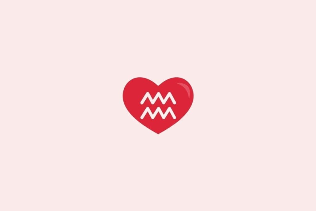Ilustração do signo de aquário em um coração vermelho sobre um fundo rosa-claro