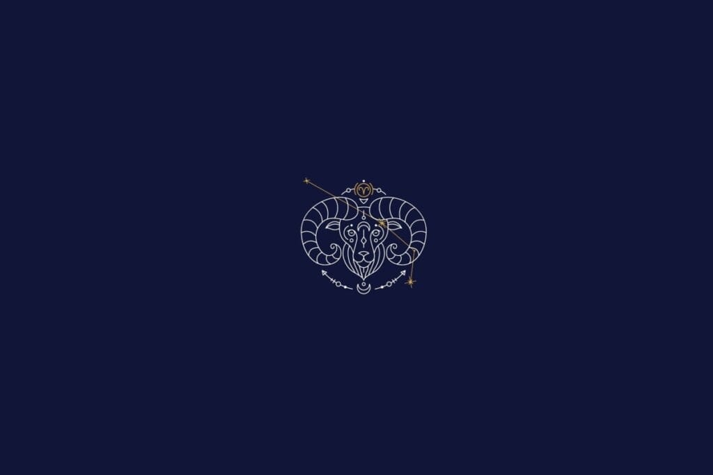 Ilustração do signo de áries em um fundo azul-escuro
