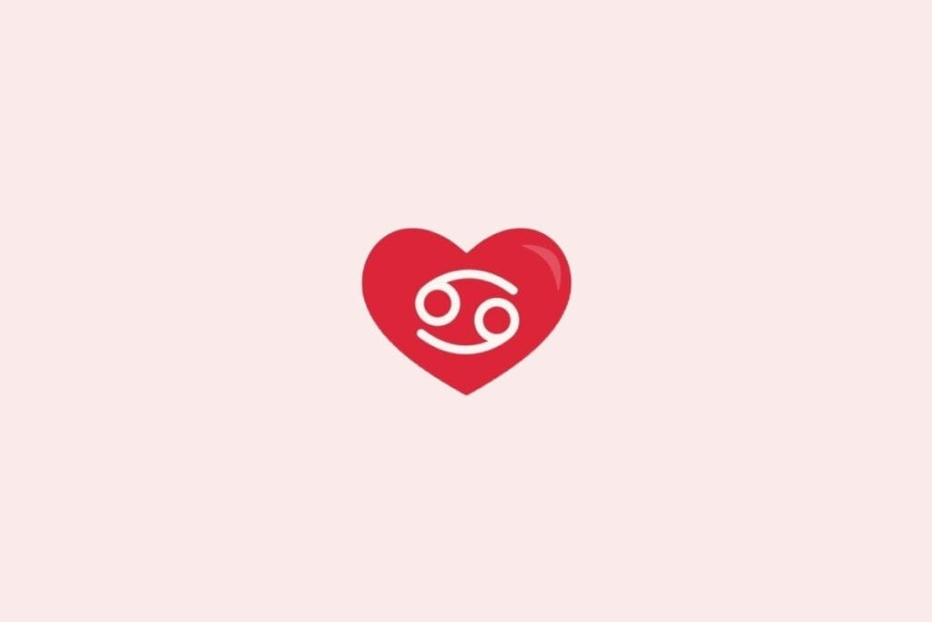 Ilustração do signo de câncer em um coração vermelho sobre um fundo rosa-claro