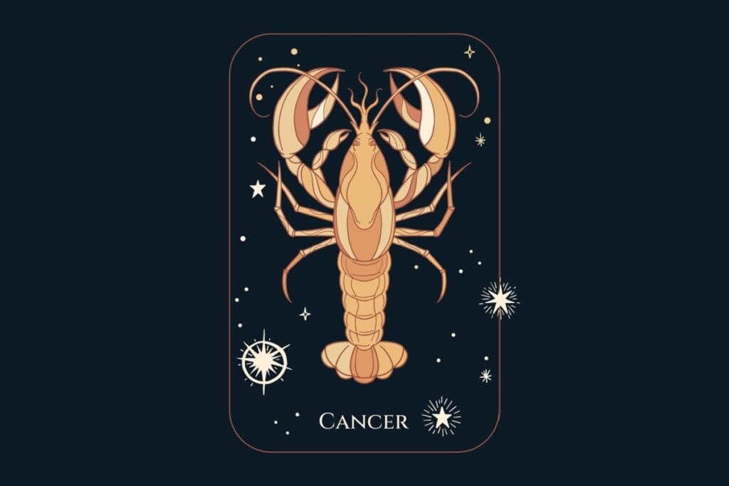 Ilustração do signo de Câncer em um fundo azul