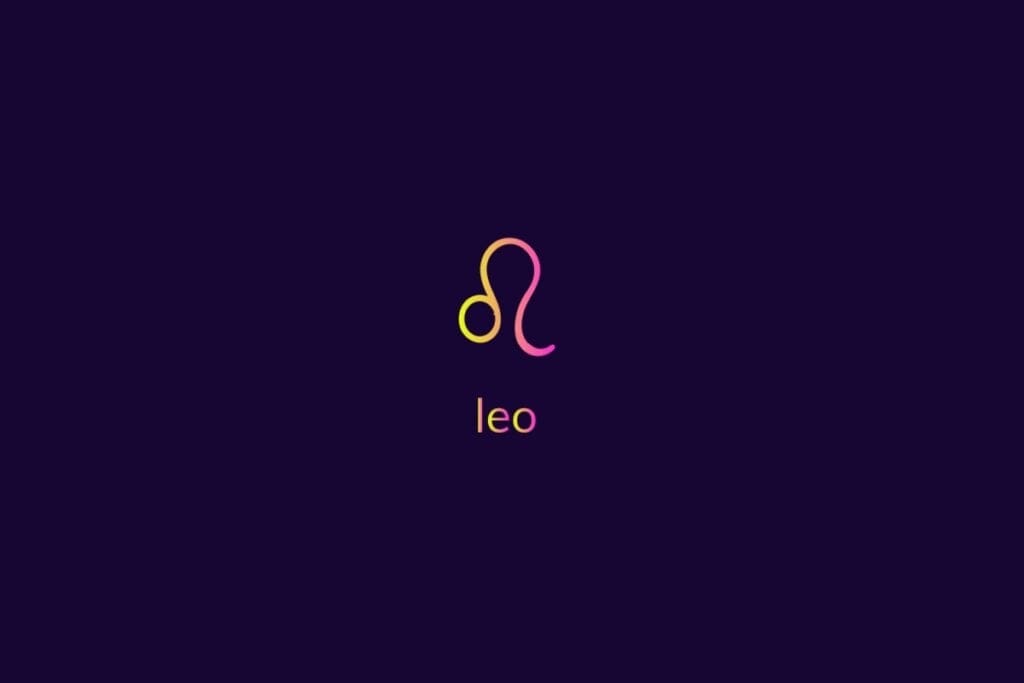 Ilustração do signo de leão na cor rosa e amarelo em um fundo azul-escuro