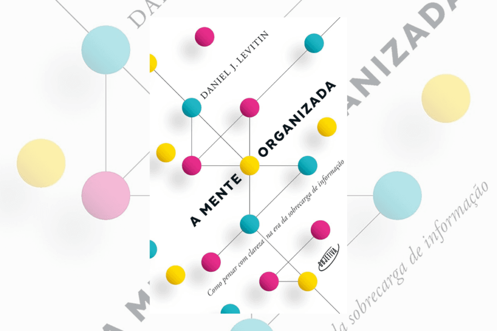 Capa de livro branca com título de livro e nome do autor com bolas coloridas interligadas por linhas