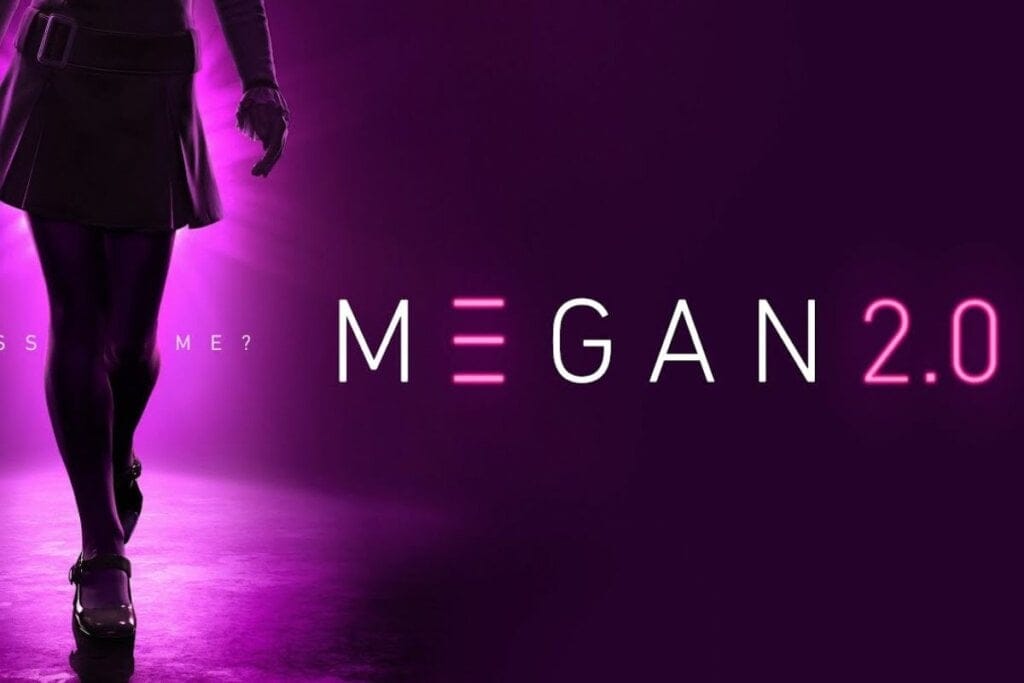 Ilustração da sombra de uma boneca na capa do filme "M3gan 2.0"