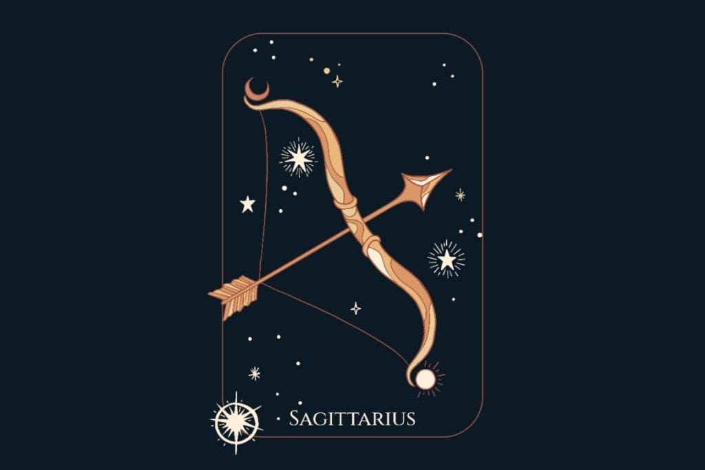 Ilustração do signo de Sagitário em um fundo azul