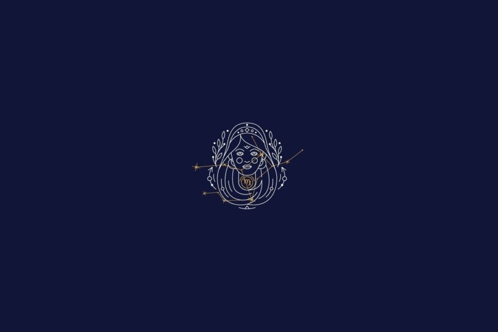 Ilustração do signo de virgem em um fundo azul-escuro