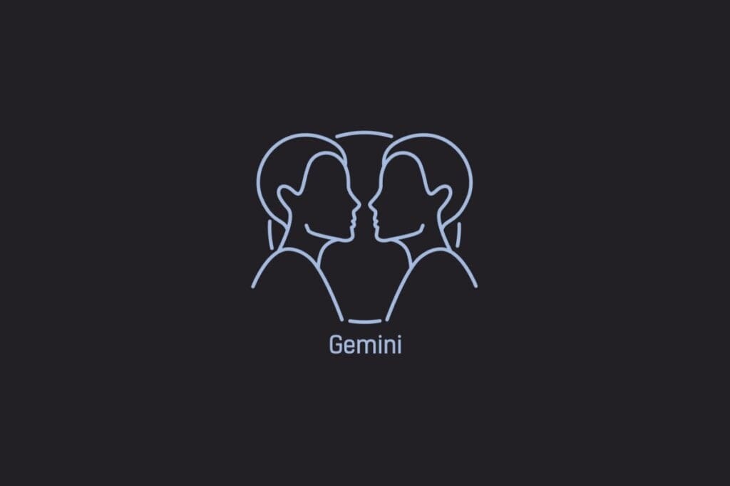 Ilustração do signo de Gêmeos contendo dois rostos humanos posicionados frente a frente