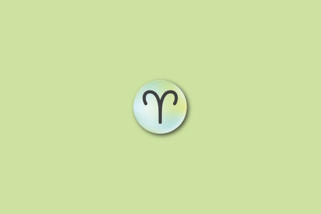 Ilustração do signo de áries, em um círculo com as cores verde, azul e amarelo, sobre um fundo verde