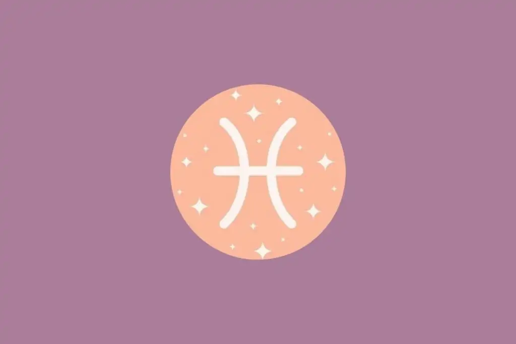 Ilustração do signo de peixes em um círculo verde e em um fundo roxo
