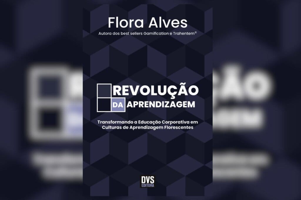 Capa do livro Revolução da aprendizagem com desenhos geométricos em azul-escuro