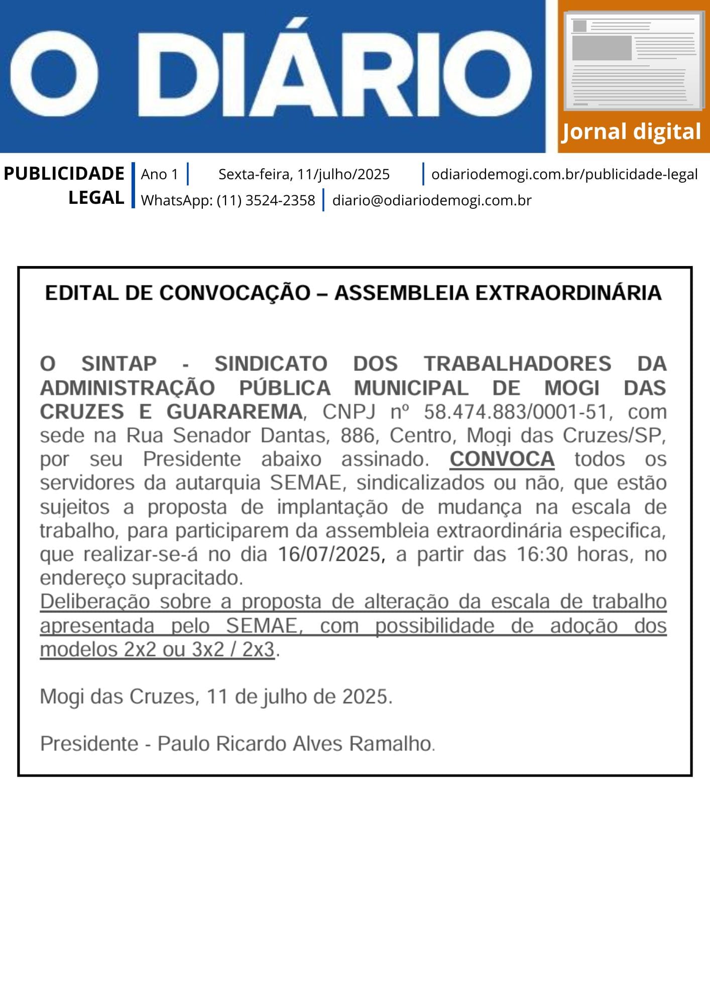 Sexta-feira, 11 de julho de 2025