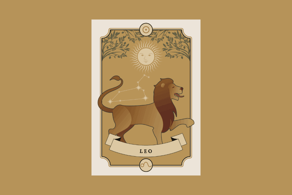 Imagem com a ilustração de uma carta com um leão em tons de bege