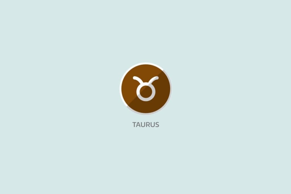 Ilustração em fundo azul-claro com o símbolo do signo de Touro dentro de círculo marrom