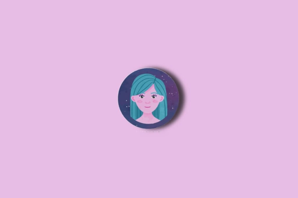 Ilustração do signo de virgem em um círculo azul com estrelas e sobre um fundo rosa