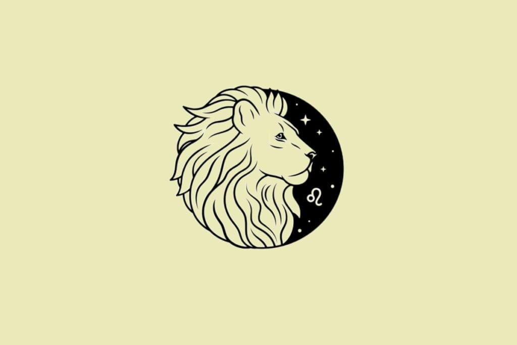 Ilustração do signo de Leão em preto sobre um fundo amarelo