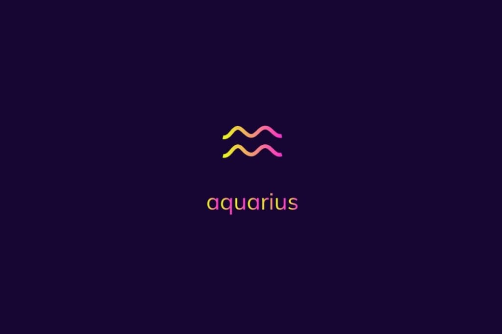 Ilustração do signo de aquário na cor rosa e amarelo em um fundo azul-escuro
