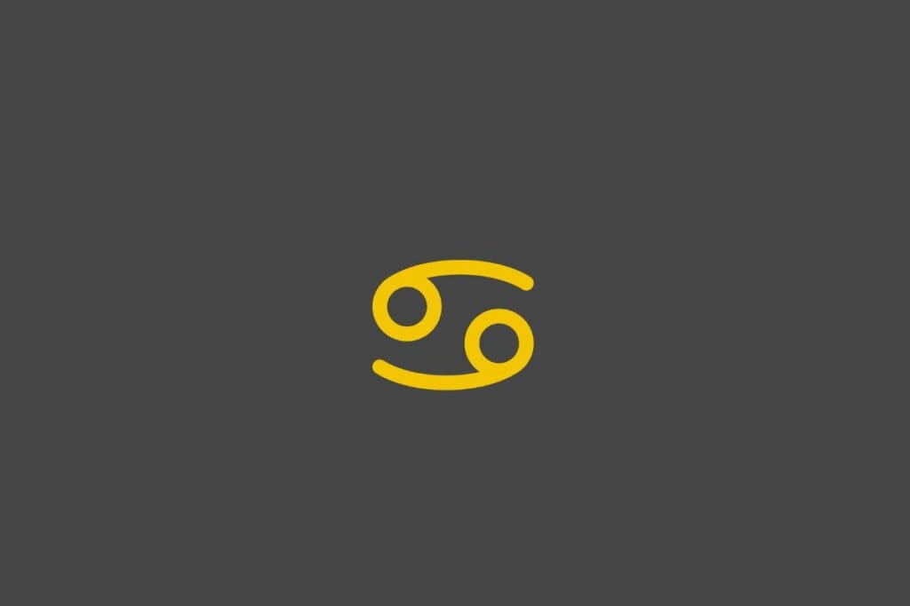 Ilustração do signo de câncer em amarelo em um fundo cinza
