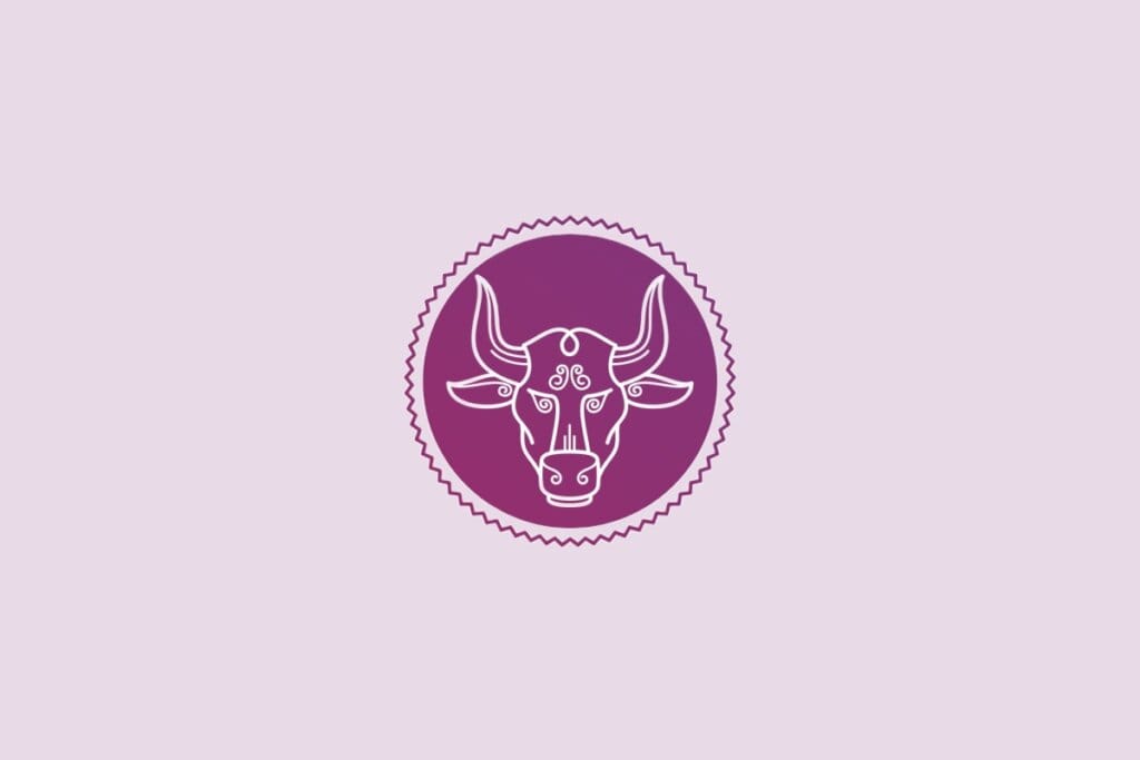 ilustração de um touro representando o signo de touro em círculo roxo em fundo lilás