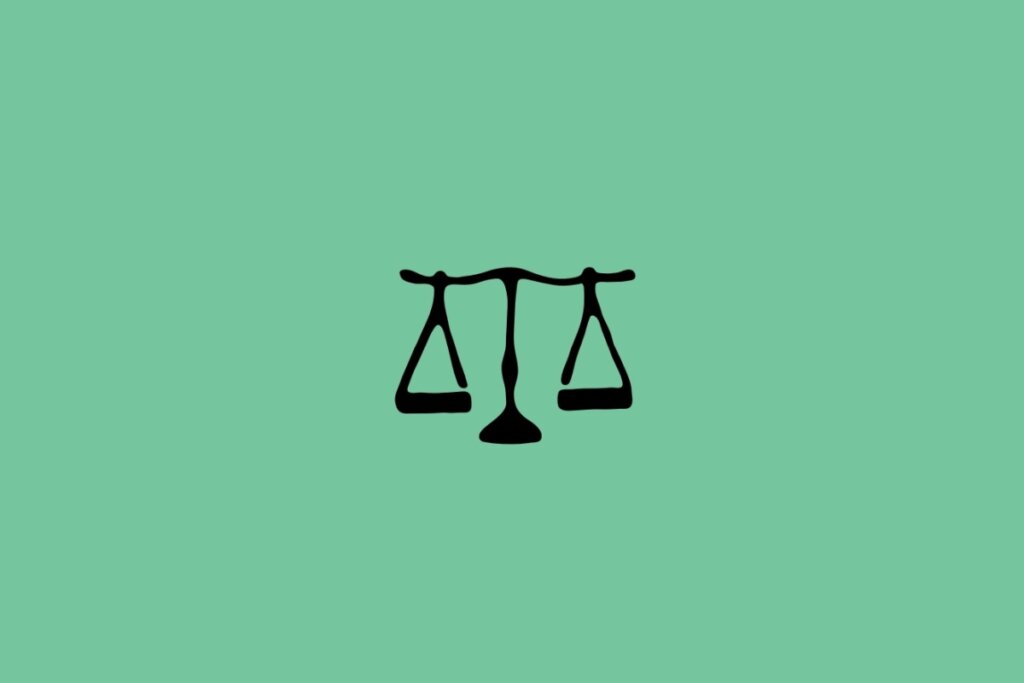 Ilustração do signo de Libra com uma balança equilibrada em fundo verde