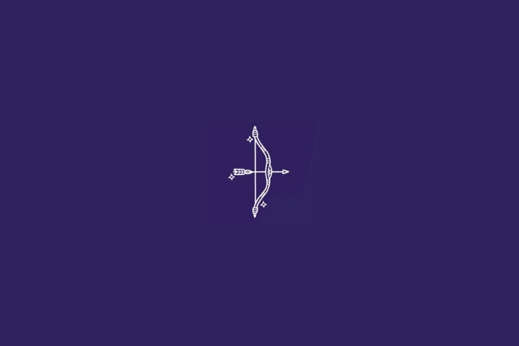 Ilustração do signo de Sagitário em um fundo roxo