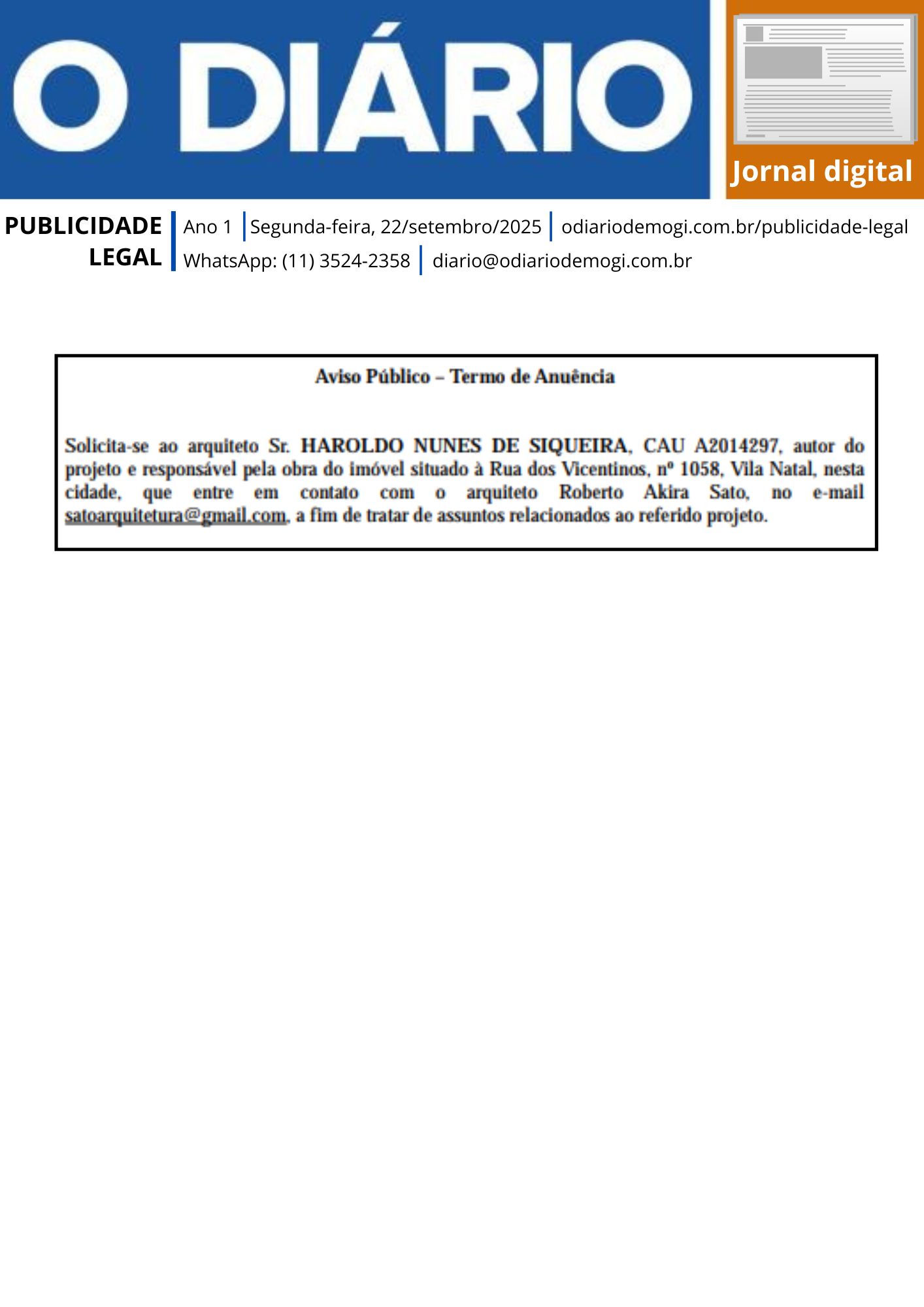 Segunda-feira, 22 de setembro de 2025