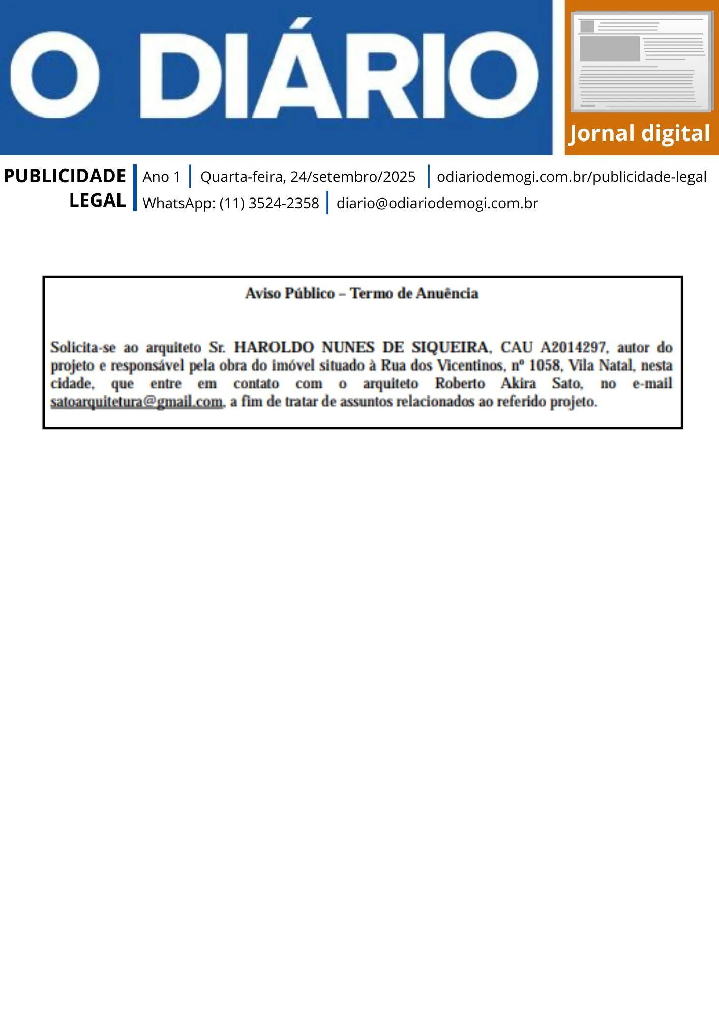 Quarta-feira, 24 de setembro de 2025