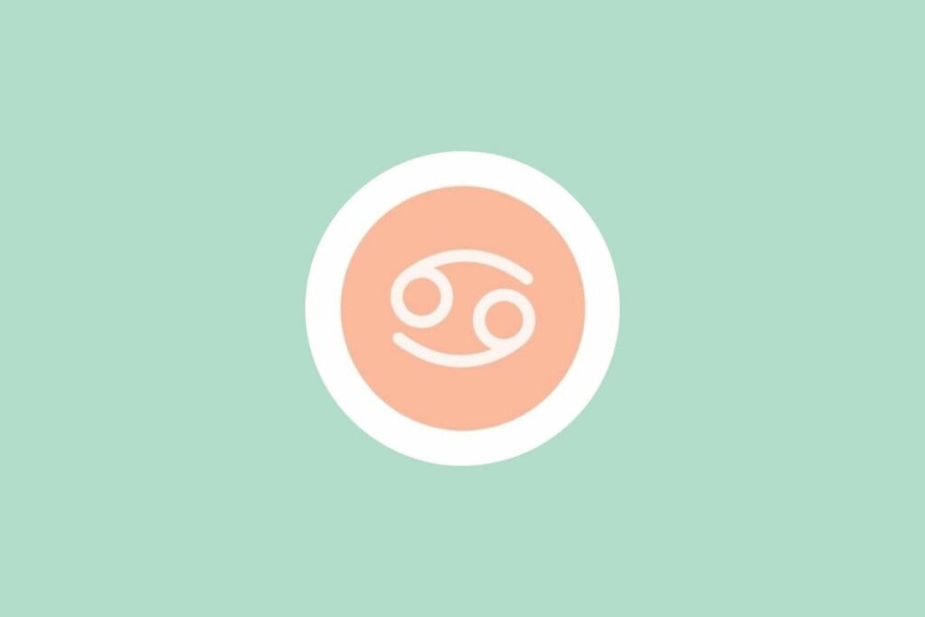 ilustração do símbolo do signo de câncer em círculo laranja com borda branca em fundo verde