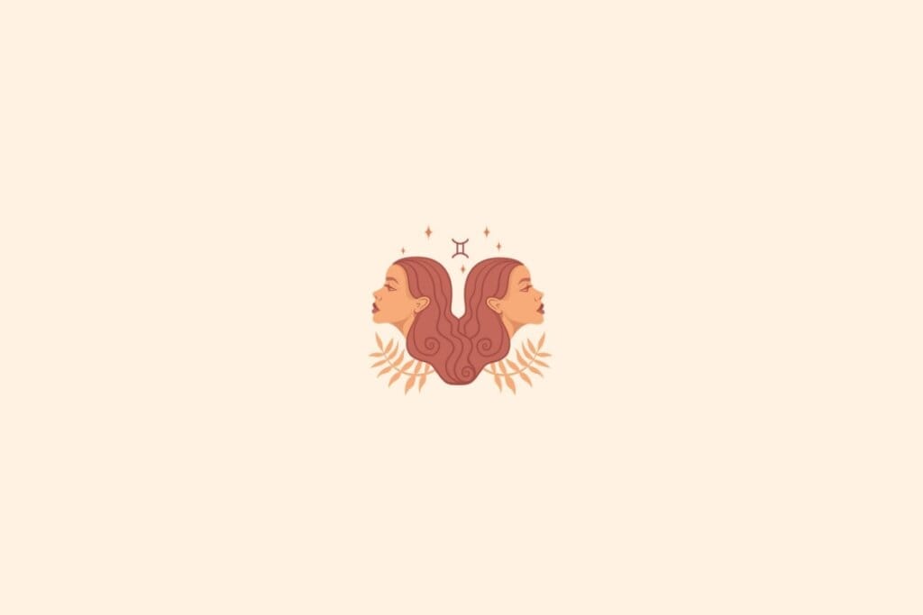 Ilustração do signo de gêmeos com estrelas em um fundo bege