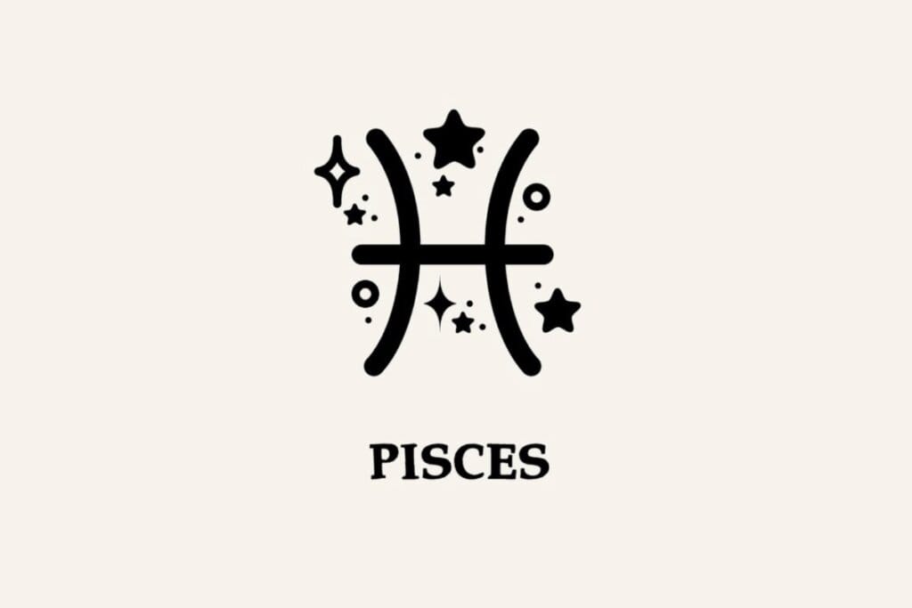 Ilustração com estrelas do signo de Peixes em um fundo bege