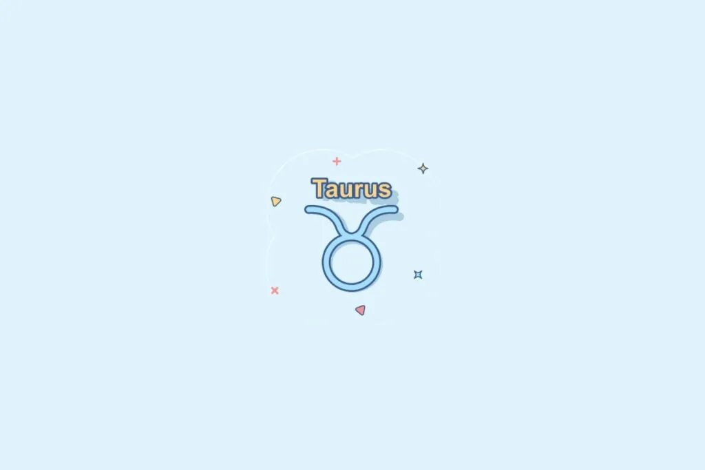 Ilustração do signo Touro, contendo um círculo grande com duas linhas curvas voltadas para cima, representando chifres, em fundo azul-claro
