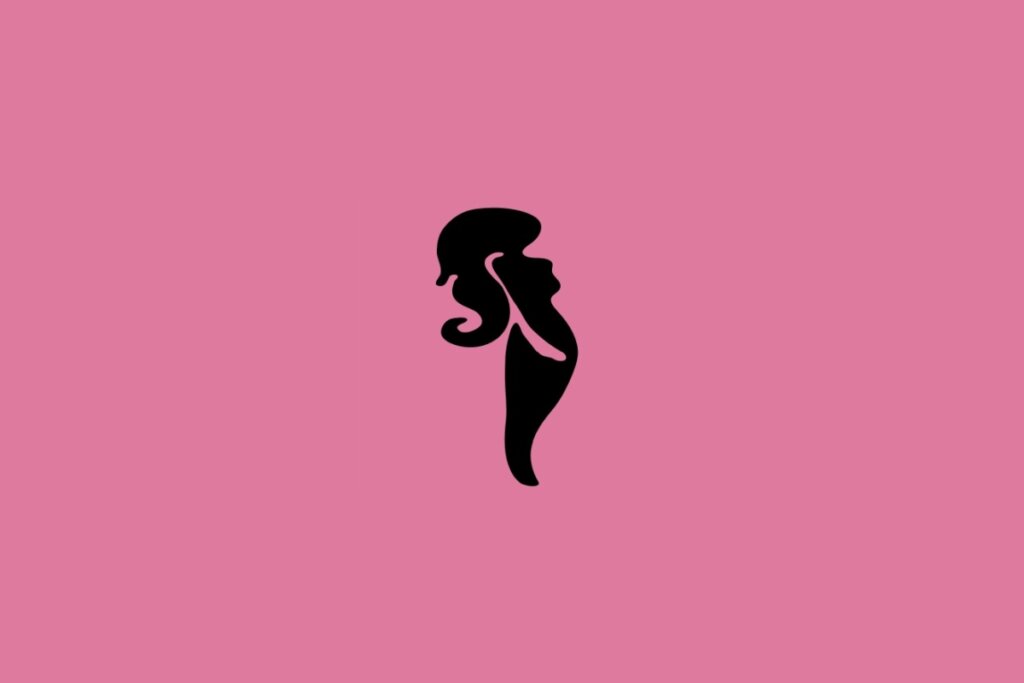 Ilustração do signo de Virgem com a silhueta de uma mulher de cabelos longos em um fundo rosa