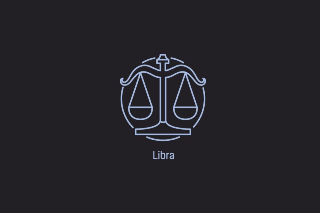 Ilustração do signo de Libra contendo uma balança com dois pratos equilibrados
