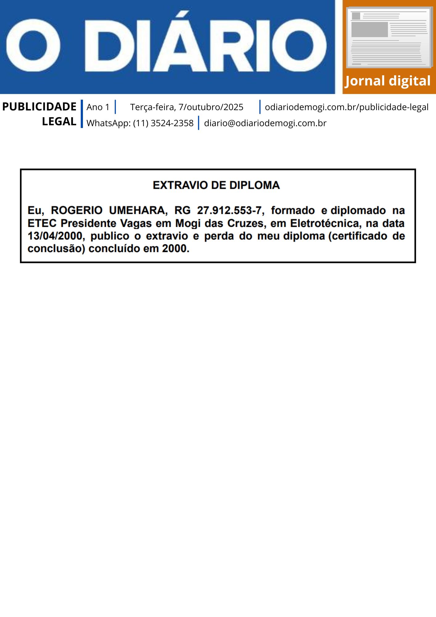 Terça-feira, 7 de outubro de 2025