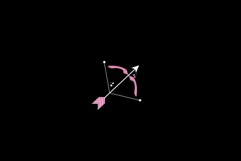 Ilustração do signo de sagitário na cor rosa em um fundo preto