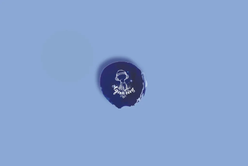 Ilustração do signo de aquário em um círculo com fundo azul e branco com estrelas