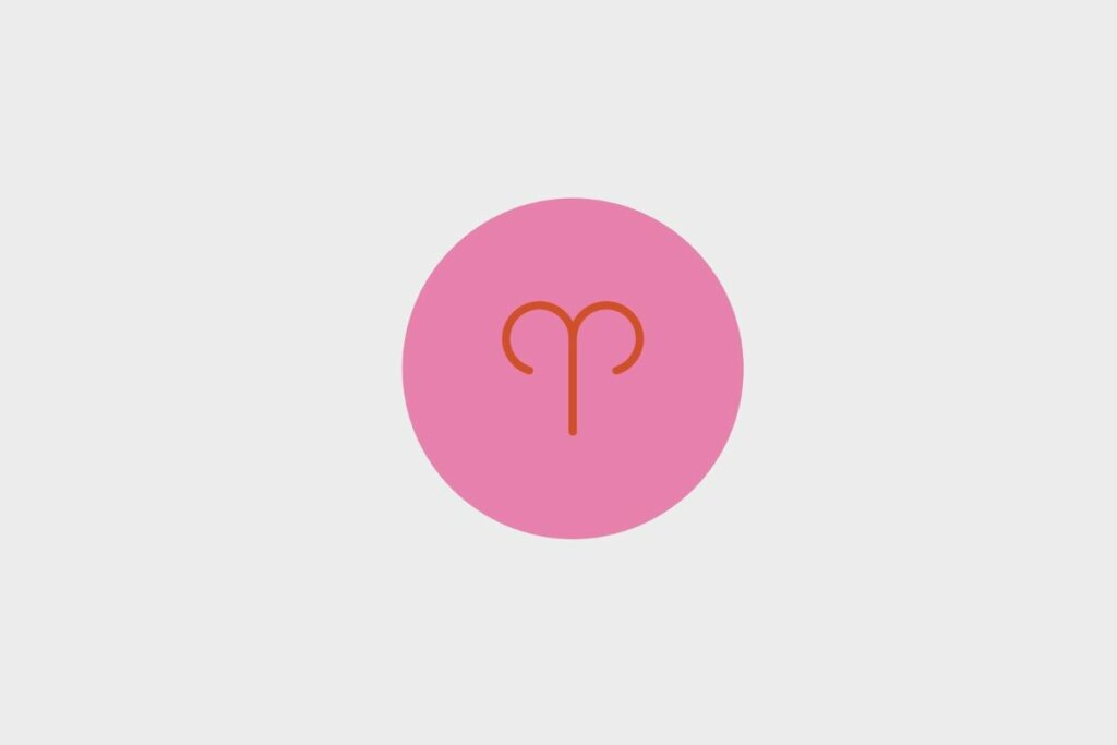 Ilustração do signo de áries em um círculo rosa