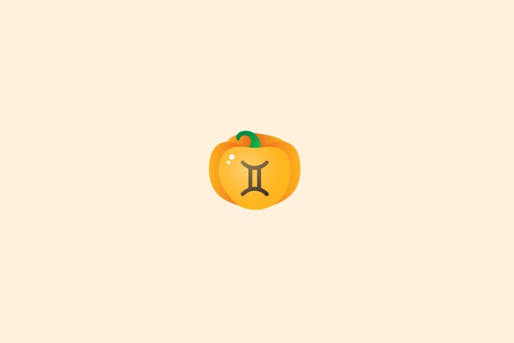 Ilustração do signo de gêmeos dentro de uma abóbora sobre um fundo laranja-claro