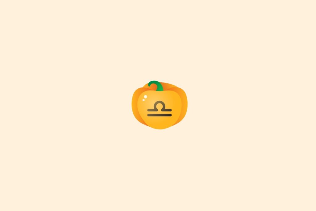 Ilustração do signo de libra dentro de uma abóbora sobre um fundo laranja-claro