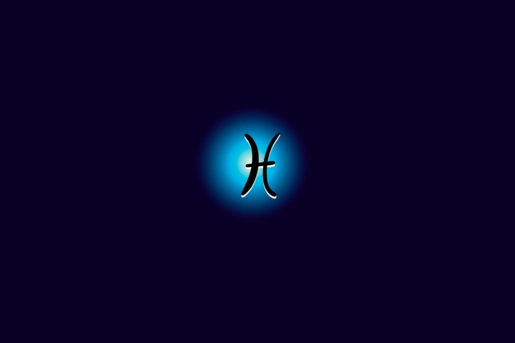 Ilustração do signo de peixes iluminado com uma luz em um fundo azul escuro
