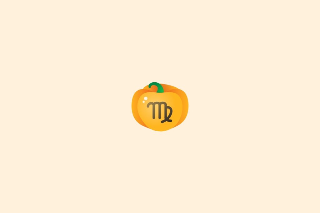 Ilustração do signo de virgem dentro de uma abóbora sobre um fundo laranja-claro